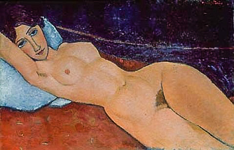 Female Nude Reclining on a White Pillow (1917) by Amadeo Modigliani in the Staatsgalerie of Stuttgart