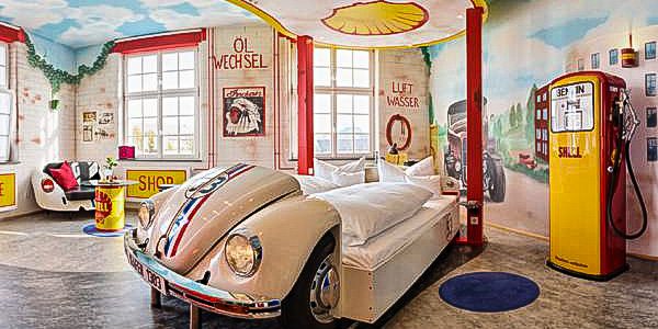 The 'Herbie' room at the car-themed V8 Hotel of Stuttgart