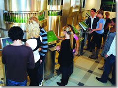 Bottle your own beer station at the Heinken Experience in Amsterdam.