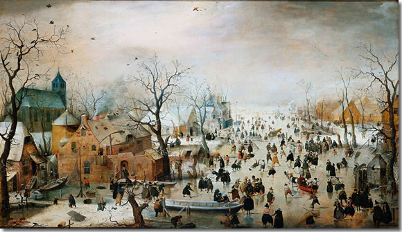 Hendrick Avercamp Winterlandschap met scaatsers (1608)