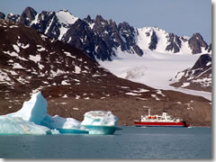 The G Adventures Adventures MS Expedition cruising the fjords of Spitsbergen, Svalbard, Norway.