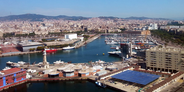A view of Barcelona from the Telefrico cabel car over Port Vell