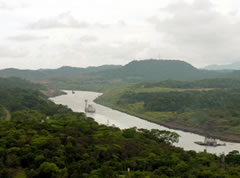 A view of the Panama Canal's Gaillard Cut from the watchtower at the Gamboa Rainforest Resort.