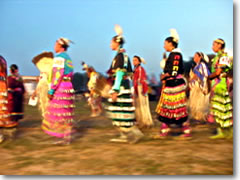 Oglala Sioux women performing the traditional Jingle Dance at the 2006 Oglala Lakota Nation Gathering on the Pine Ridge Indian Reservation, South Dakota