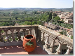 The Tuscan countryside view from the ramparts of San Gimignano.