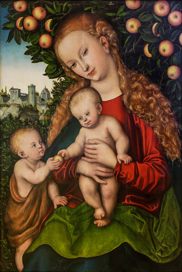 Virgin and Child with St. John under an Apple Tree (1535) by Lucas Cranach the Elder in the Staatliche Kunsthalle, Karlsruhe