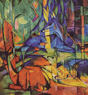 Rehe im Wald II (1914) by Franz Marc in the Orangerie of the Staatliche Kunsthalle, Karlsruhe