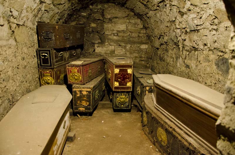 The coffins of the Earls of Leitrim in the crypt of St. Michan's Church in Dublin