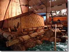 The balsa wood raft Kon-Tiki, which Thor Hyerdahl and his multi-national crew sailed from Peru to Polynesia in 1947.