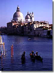 Gondolas on the Grand Canal in Venice.