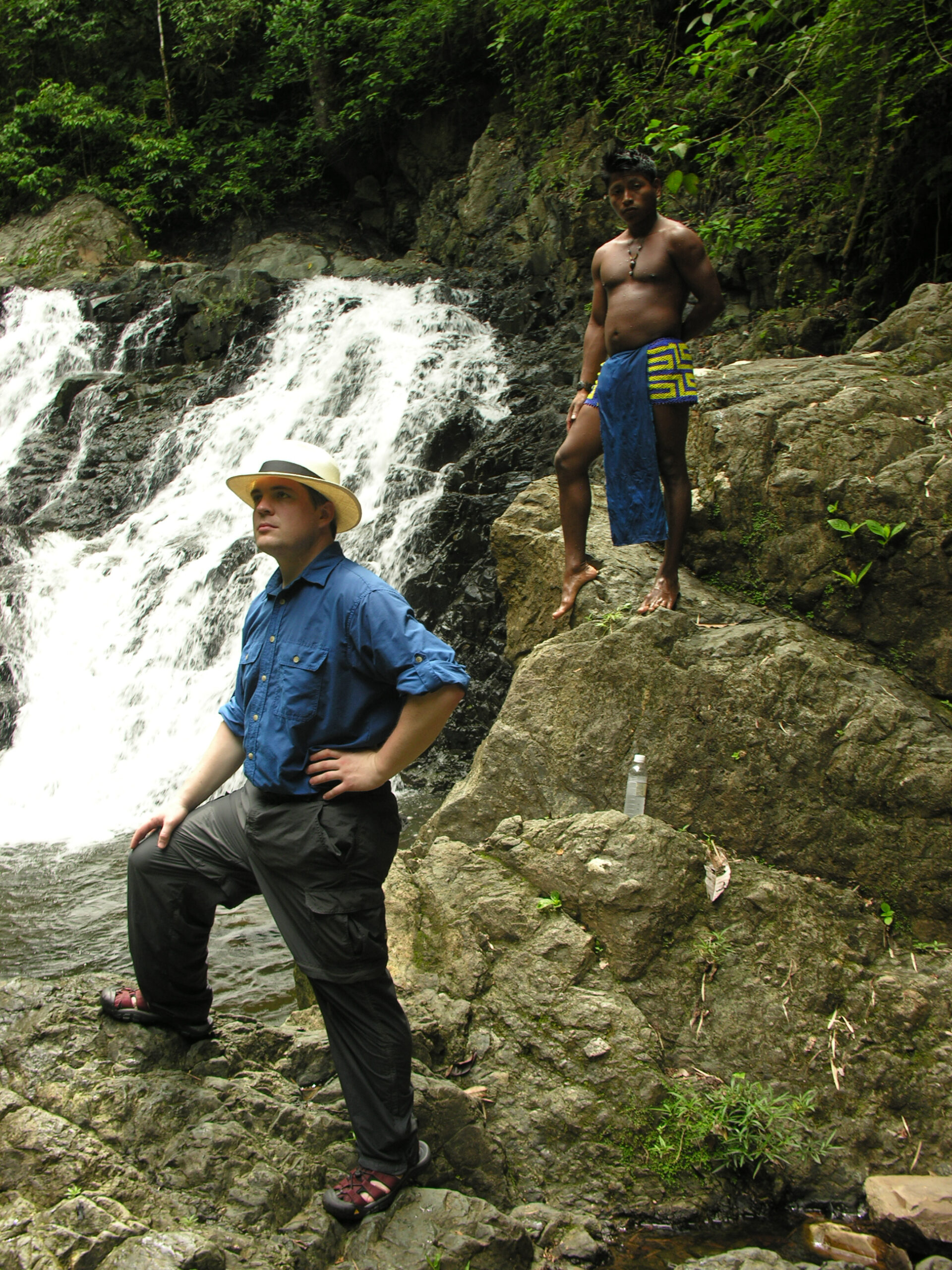 The author and his Embera guide Olmedo at a waterfalll by the Rio Chagres in Panama
