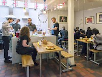 The shared kitchen at the Astor Museum Inn hostel of London