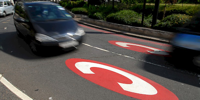 Road markingsâ€”like these on Kensington High Streetâ€”mark the Central Zone where the London Congestion Charge takes effect (Photo Â© Transport for London)