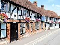 The historic half-timbered exterior of the hotel